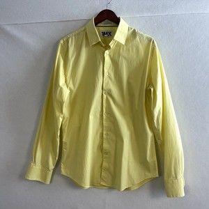 Express 1MX Mens Size L 16 inch Dress Shirt Yellow Extra Slim Fit Cotton Stretch